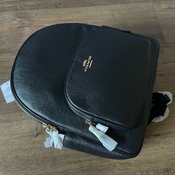 COACH-NWT Black Leather Medium Size Backpack - Picture 5 of 16